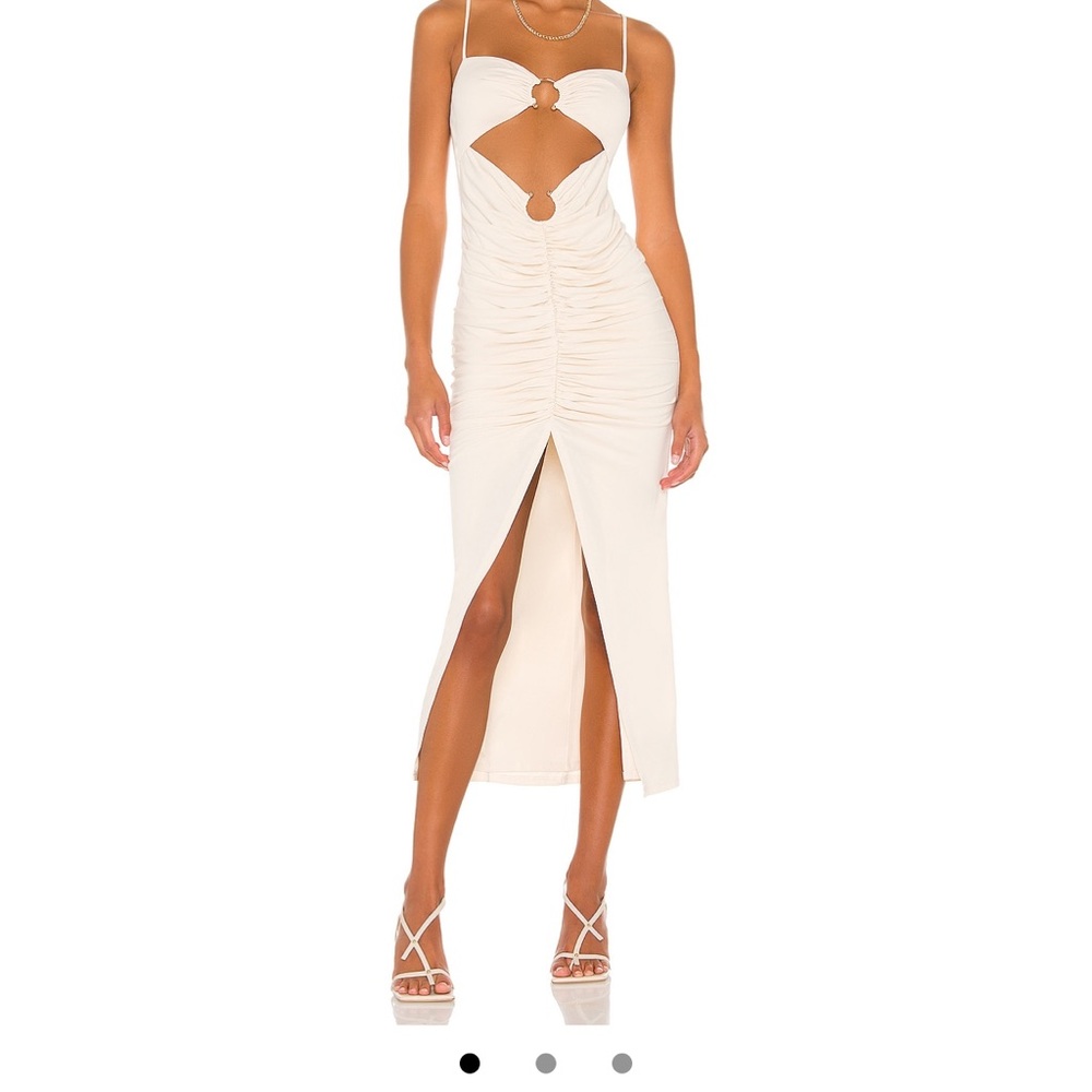 REVOLVE camila coelho Cream Bodycon Dress with Tie Front and Spaghetti Straps